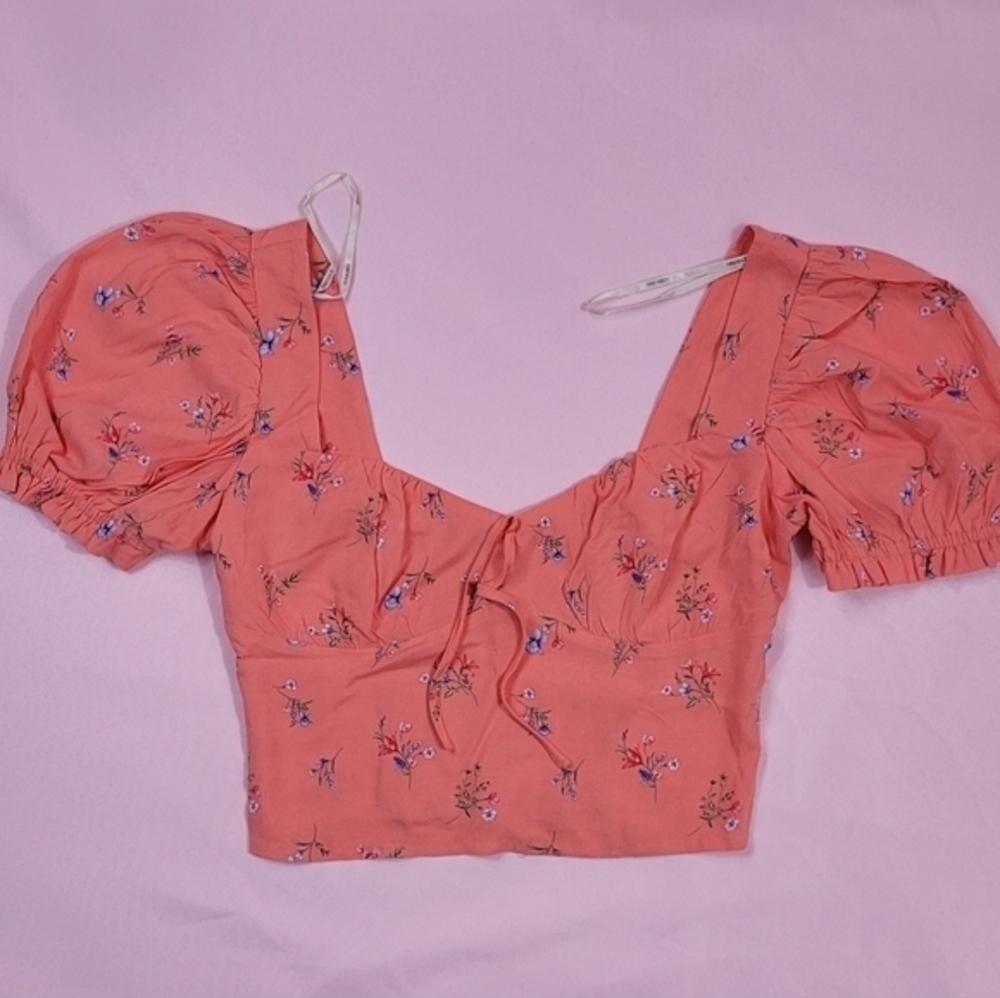 Floral Puff Sleeve Top - Coral